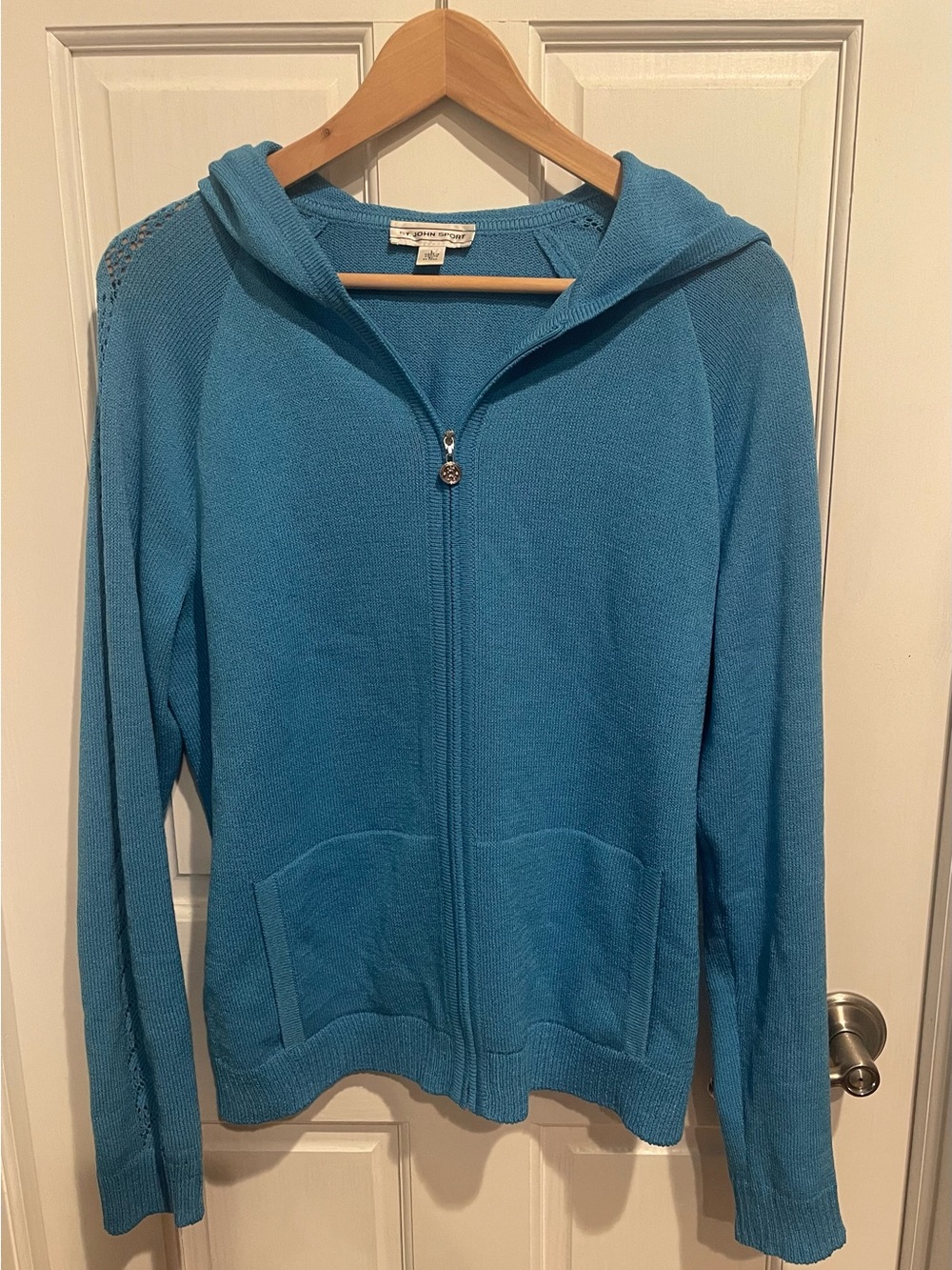 St. John Lightweight Vibrant Blue Zip-Front Hoodie for Women L